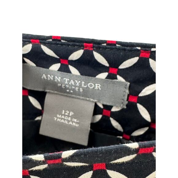 Ann Taylor Navy Blue & Red Patterned A-Line Skirt Sz 12P 12 Petite Pleats Lined - Picture 3 of 7